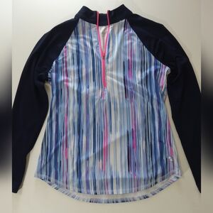 Jofit Pullover Womens Size Small Blue White Pink Abstract 1/4 Zip Activewear Top
